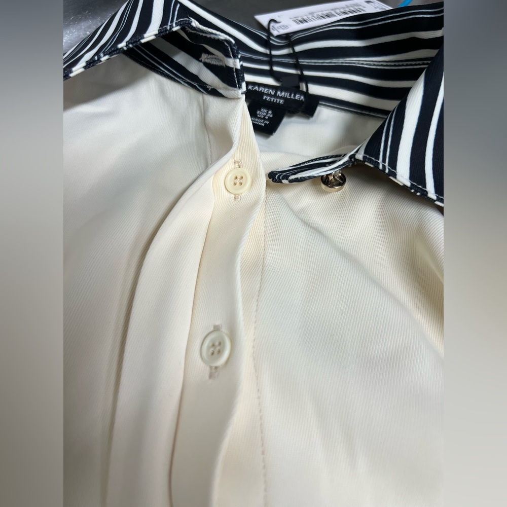 Karen Millen Cream Midi Shirtdress with Black Stripe Trim - Picture 8 of 16